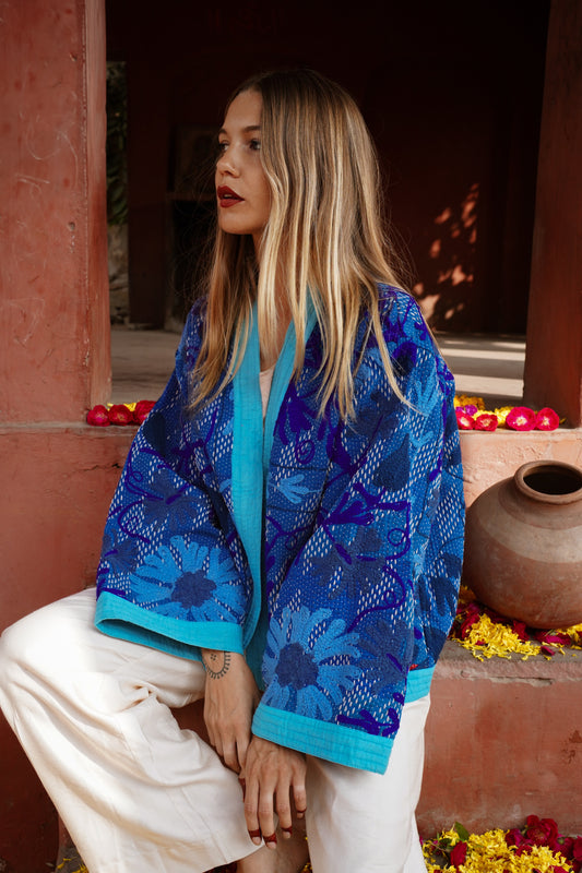 KIMONO KANTHA/SUZANI BLEU ÉLECTRIQUE